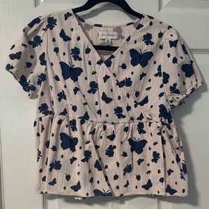 Kids Butterfly Print Top - Blue and Cream